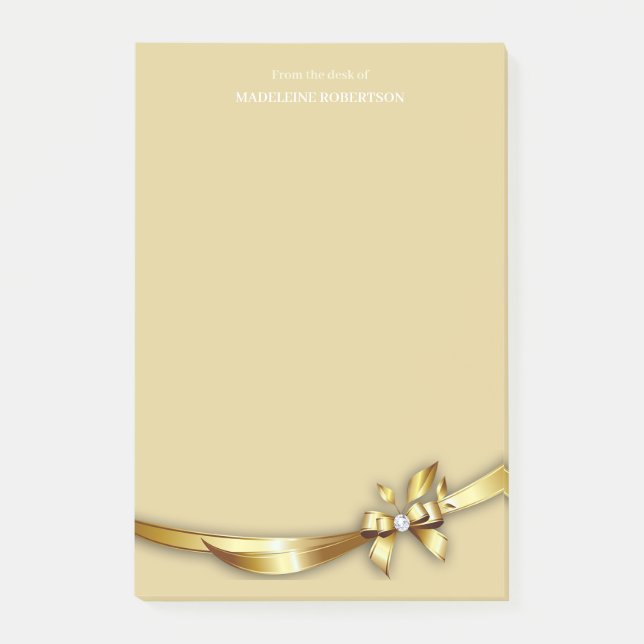 Post-it® Gold Swirl Bow Diamond Nom personnalisé (Devant)