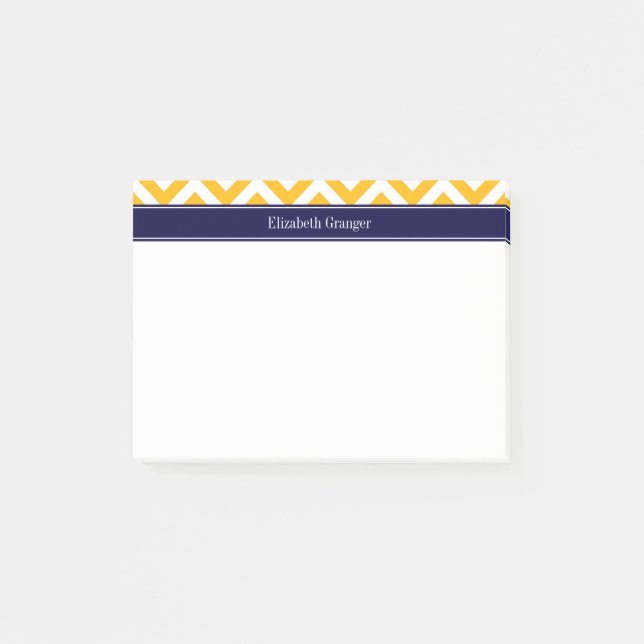 Post-it® Goldenrod White LG Chevron Navy Blue Nom Monogramm (Devant)