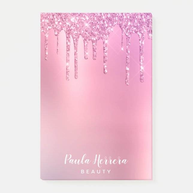 Post-it® Gorgeous pink rose gold & purple glitter drips (Devant)