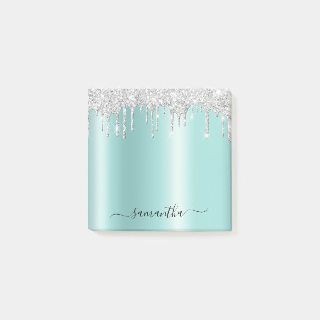 Post-it® Gouttes de paillettes d'argent Lumière Turquoise C (Devant)