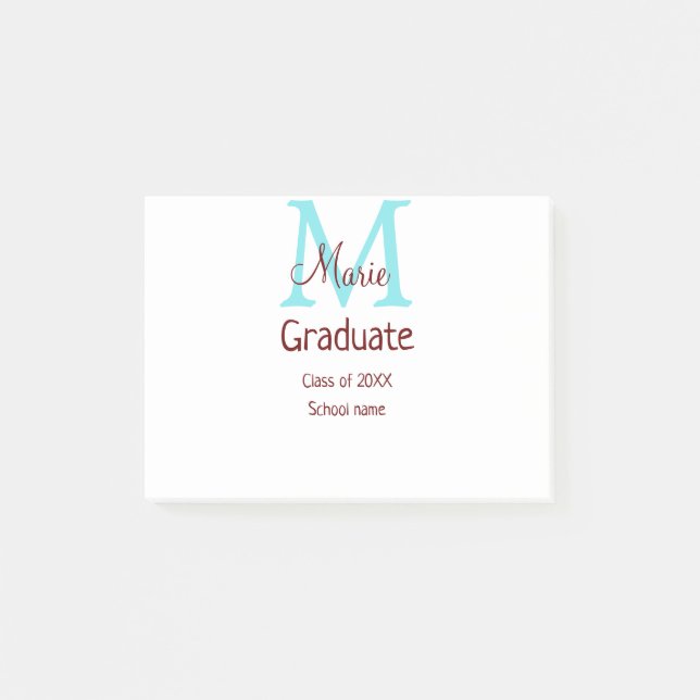 Post-it® Gradué ajouter nom monogramme vert rose simple min (Devant)
