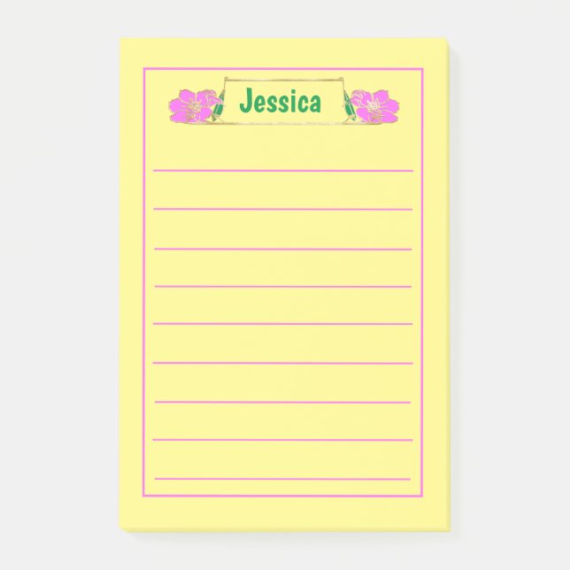 Post-it® Graphisme Floral rose Orné Or (Devant)