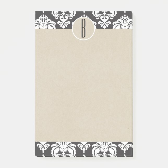 Post-it® Gray Blanc Glam Damas Kraft Monogramme initial (Devant)