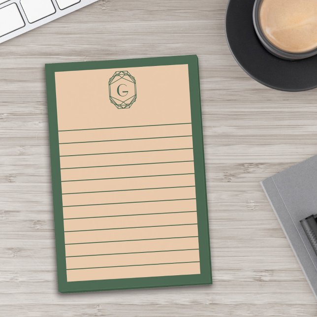 Post-it® Green & Tan Geometric Art Deco Monogram Lined (Créateur téléchargé)