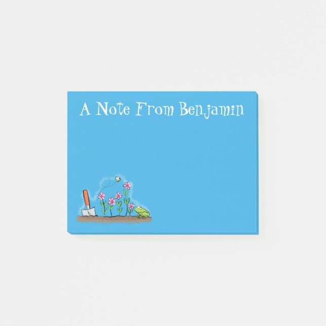 Post-it® Grenouille mignonne et abeille dans le jardin dess (Devant)