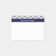 Gris Charbon Lg Chevron Bleu Marine Monogramme Nom