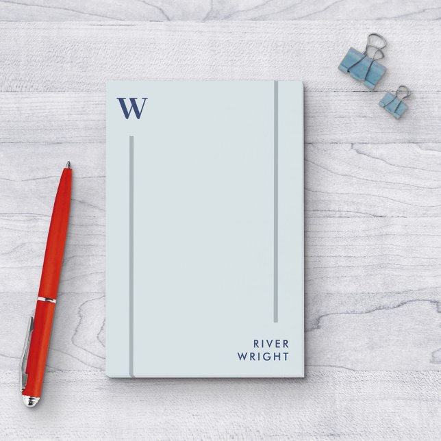 Post-it® Gris d'aluminium et Monogramme et nom de la marine (Créateur téléchargé)