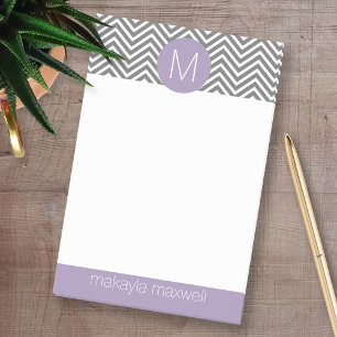 Post-it® Gris et chevrons de Lavendar avec le monogramme