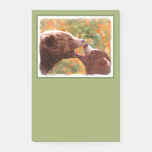 Post-it® Grizzly Bear Mom and Cub Painting - Wildlife Art