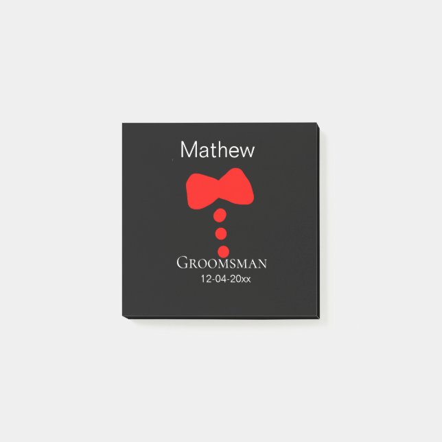 Post-it® groomsman ajouter nom année noir arc chemise crava (Devant)