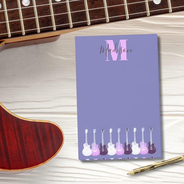 Post-it® Guitare électrique acoustique violet rose monogram (Pink purple guitars custom monogram musicians post-it notes)