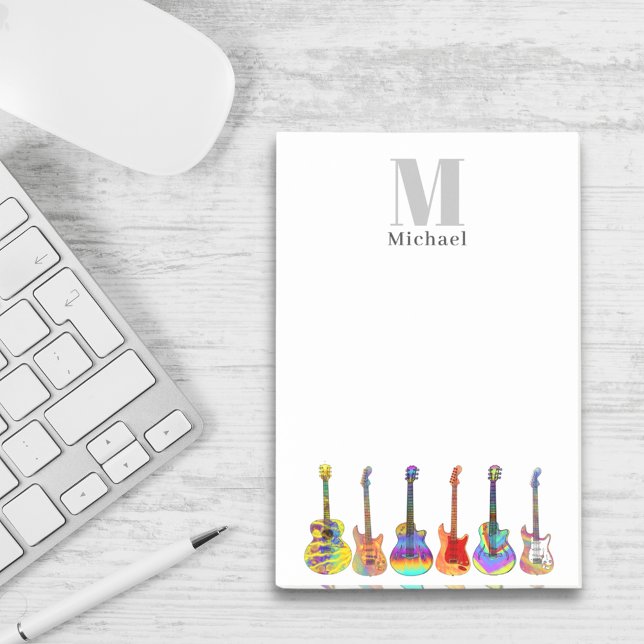 Post-it® Guitares colorées Monogramme (Guitar teacher custom monogram postit notes)