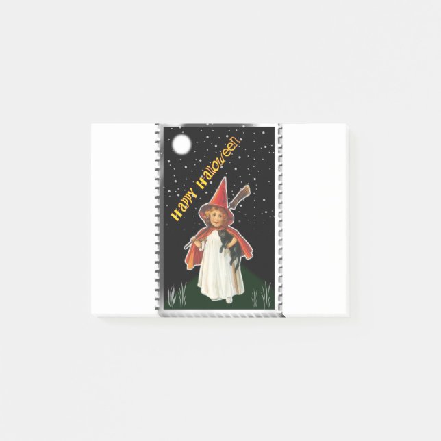 Post-it® Halloween - Petite fille avec chambre et chat noir (Devant)
