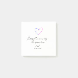 Post-it® Happy anniversary pink blue heart name date simple