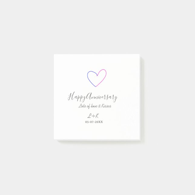 Post-it® Happy anniversary pink blue heart name date simple (Devant)