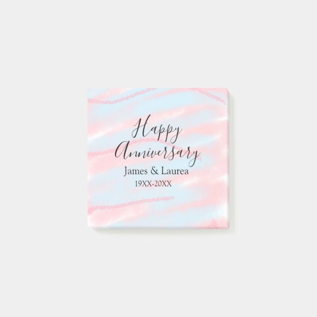 Post-it® Happy anniversary wedding name date year pastel  (Devant)
