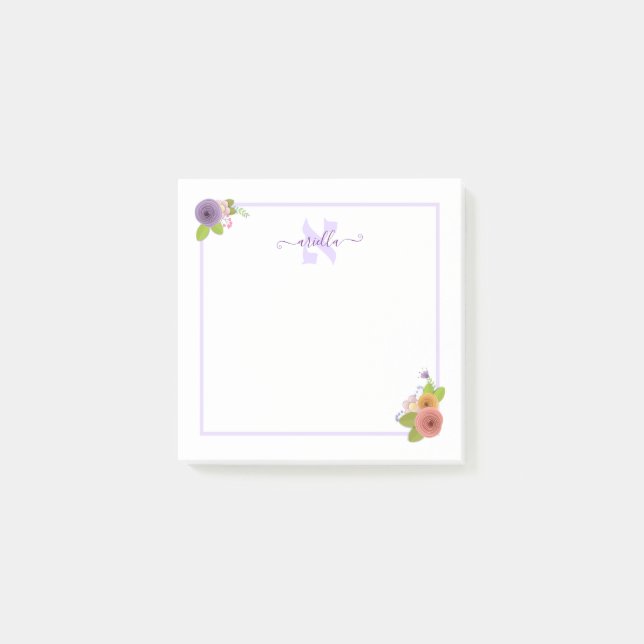 Post-it® Hébreu Monogramme ALEF Floral personnalisé (Devant)