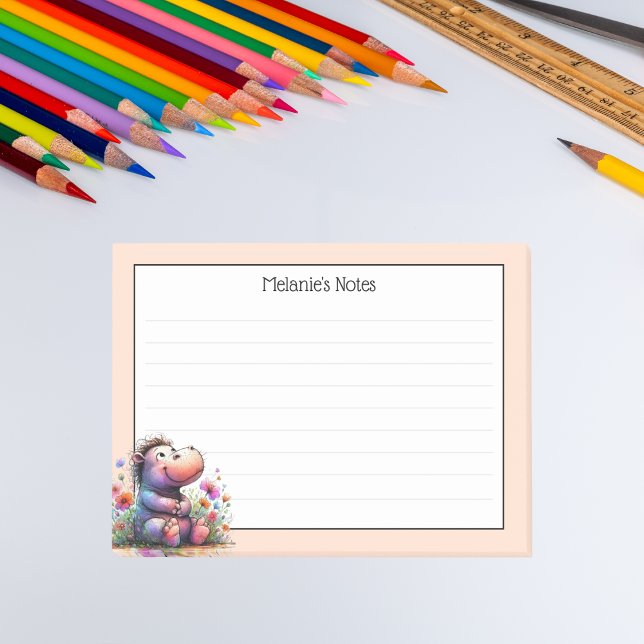 Post-it® Hippo Aquarelle Cute Avec Lignes (Créateur téléchargé)