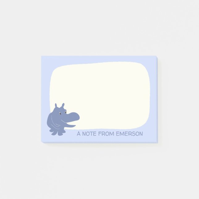 Post-it® Hippo bleu mignon Hippopotame Personnalisé (Devant)