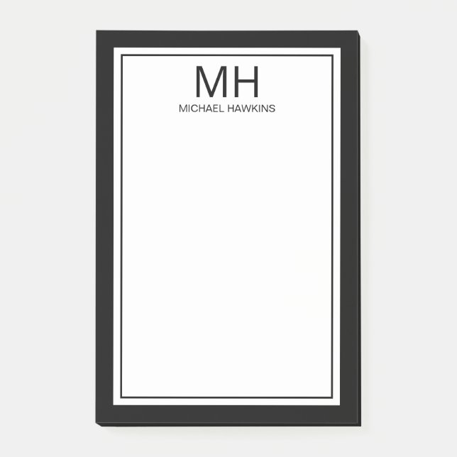 Post-it® Homme noir blanc monogrammé (Devant)