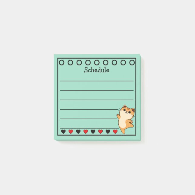 Post-it® Horaire de chat orange Ginger Turquoise (Devant)
