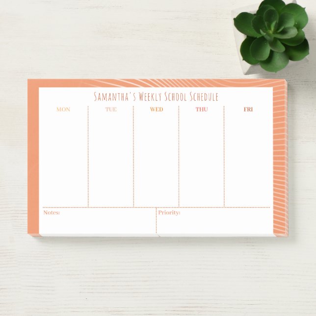 Post-it® Horaire hebdomadaire Orange personnalisé (Bureau)