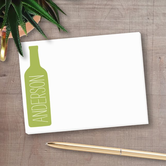 Post-it® Illustration de bouteille de vin - Nom blanc moder (Personalized Post-It Notes - add you name or other text)