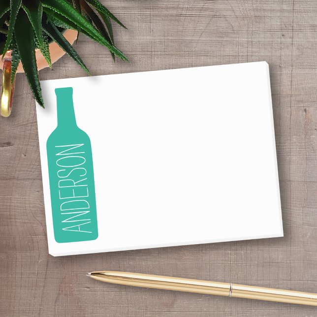 Post-it® Illustration de la bouteille de vin - Nom blanc mo (Personalized Post-It Notes - add you name or other text)