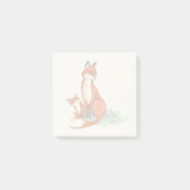 Post-it® Illustration de l'aquarelle Momma Fox et Baby (Devant)