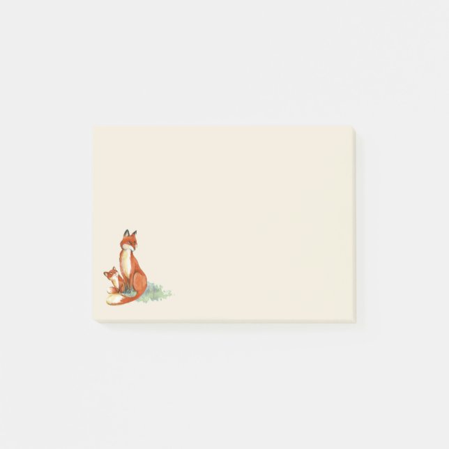 Post-it® Illustration de l'aquarelle Momma Fox et Baby (Devant)