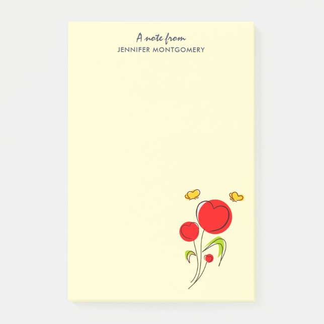 Post-it® Illustration des fleurs du coeur rouge mou (Devant)