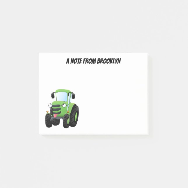 Post-it® Illustration du joli joyeux tracteur agricole vert (Devant)