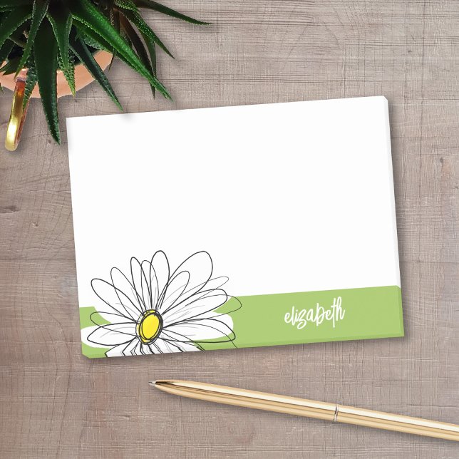 Post-it® Illustration florale Daisy tendance - chaux et jau (Personalized post-it notes with a monogram and whimsical daisy drawing - low quantity available)