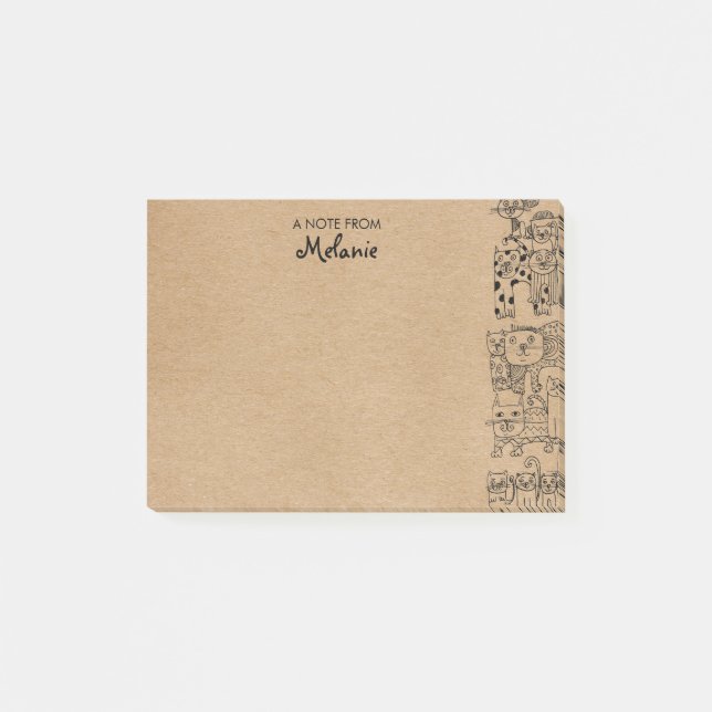 Post-it® Illustration Rustique Kraft Cats Personnalisée (Devant)