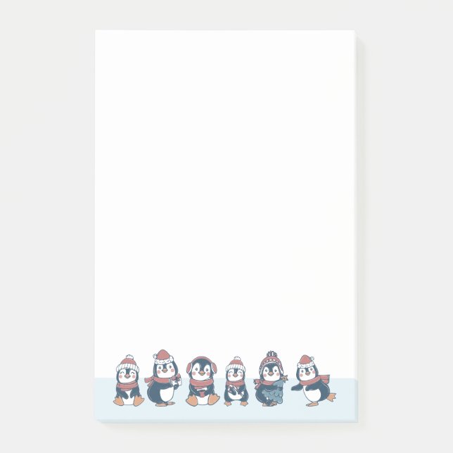 Post-it® Illustration simple Bleu Bordure de pingouins mign (Devant)