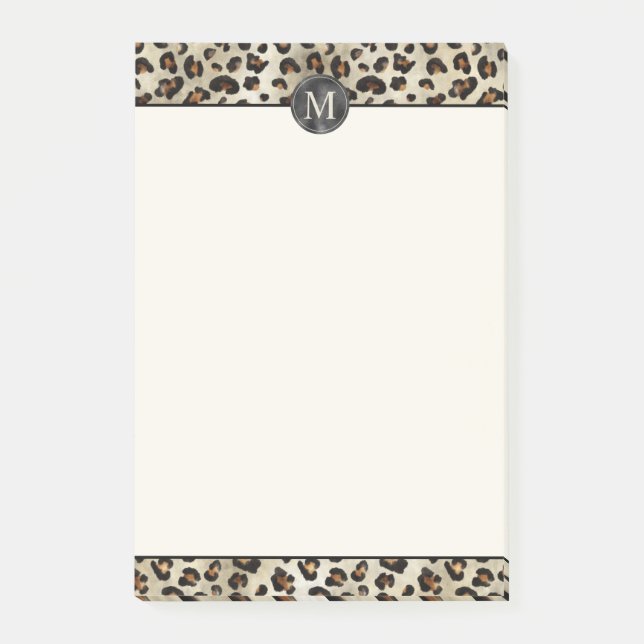 Post-it® Impression d'animal léopard avec monogramme en feu (Devant)
