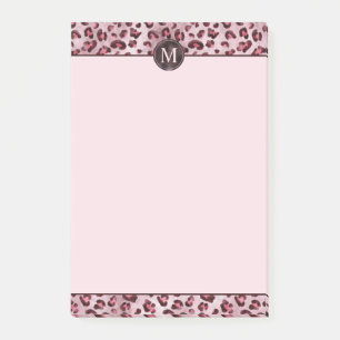 Post-it® Impression d'animal léopard rose avec monogramme e