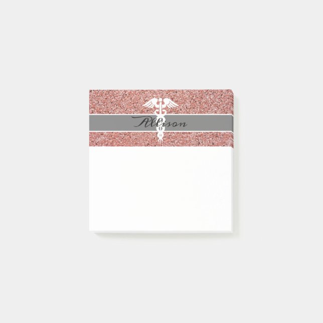 Post-it® Infirmière moderne Caduceus Rose Parties scintilla (Devant)