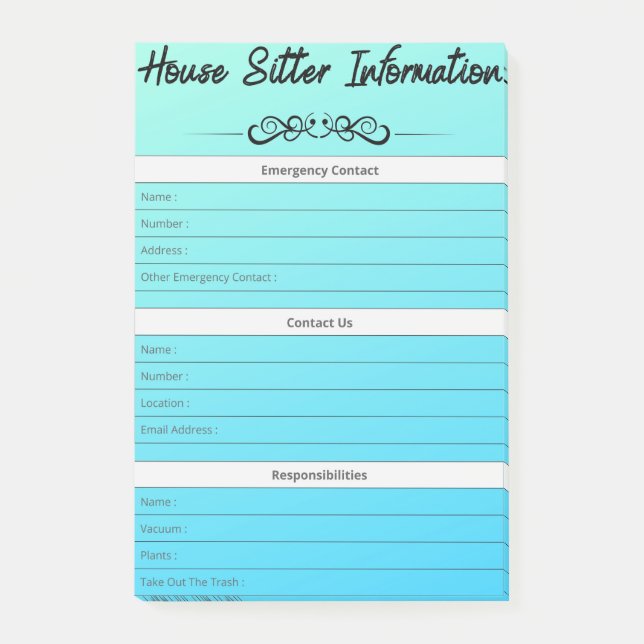 Post-it® Info-Sitter de la maison Urgence, contact & tâches (Devant)