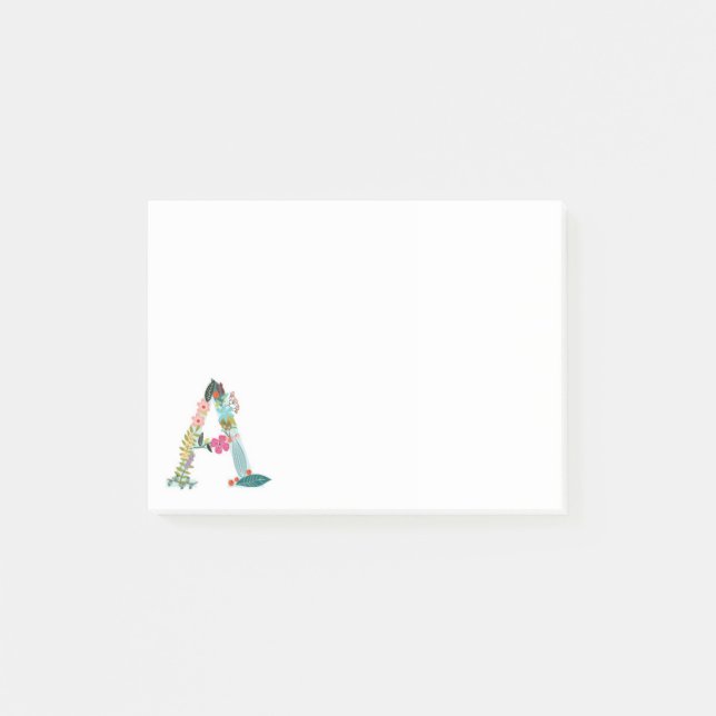 Post-it® Initiale florale de monogramme de lettre - A (Devant)