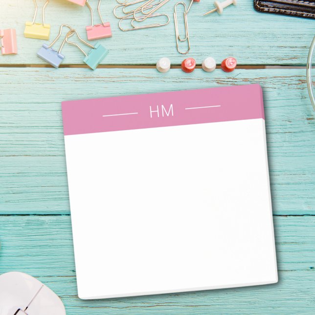 Post-it® Initiales du Monogramme rose de Fille moderne (Créateur téléchargé)