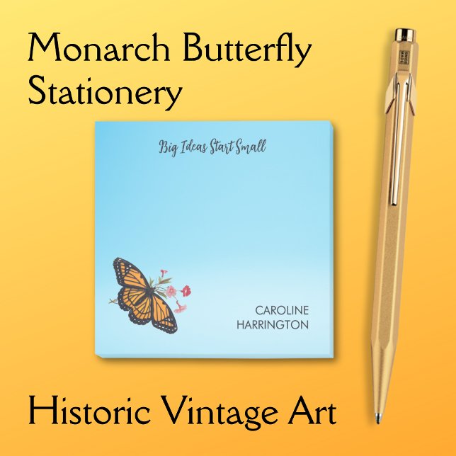 Post-it® Inspiration Monarque Papillon Ciel bleu personnel (This sky blue Post-it notepad features  crisp typography alongside a Victorian monarch butterfly.)