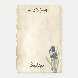 Post-it® Irises botaniques vintages sur parchemin avec nom
