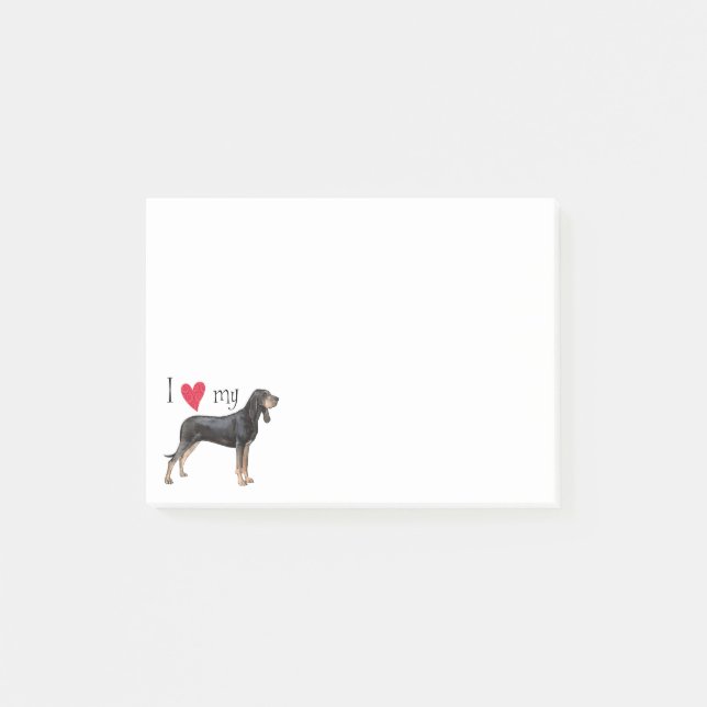 Post-it® J'aime mon Coonhound noir et bronzage (Devant)
