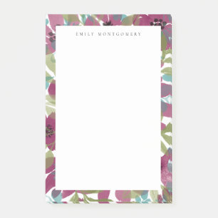 Post-it® Jardin d'aquarelle Turquoise violet Monogramme