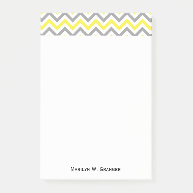 Post-it® Jaune, Gris Dk What Grand Motif Chevron ZigZag (Devant)