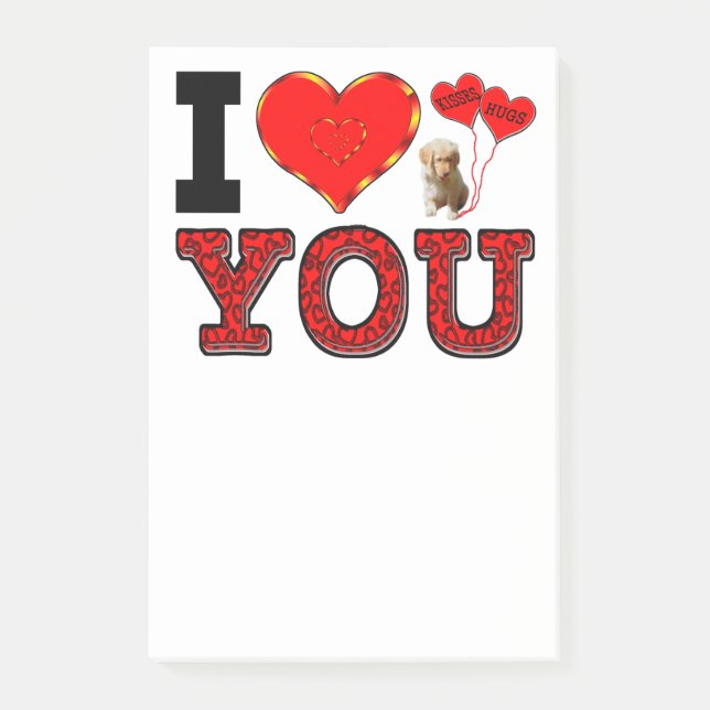 Post-it® Je t'aime avec des étreintes et des baisers (Devant)