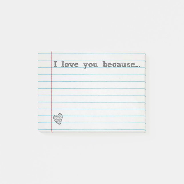 Post-it® "Je t'aime parce que…" complétez la note vide (Devant)
