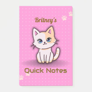 Post-it® Joli Chat Rose Kitty Nom Personnalisé