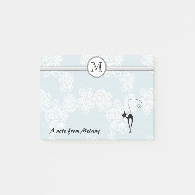 Post-it® Joli chic dentelle noir monogramme de chat (Devant)
